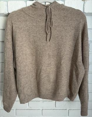 #ad AQUA Cashmere 100% Cashmere Knit Hooded Drawstring Pullover Sweater Brown S $32.00