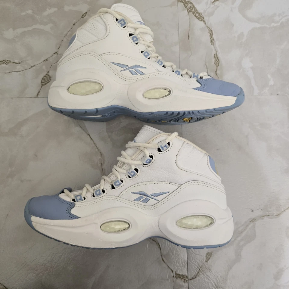 REEBOK Question Youth 5 Mid Denver Nuggets White Blue Allen Iverson Sneakers - Image 4 of 4