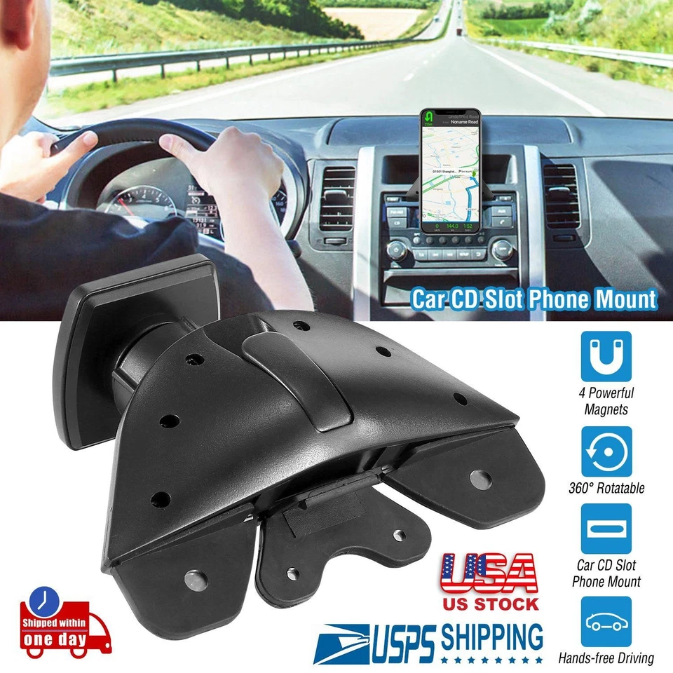 Car Phone Holder CD Slot Mount Stand 360° Rotatable Magnetic Smartphone GPS - Image 3 of 4