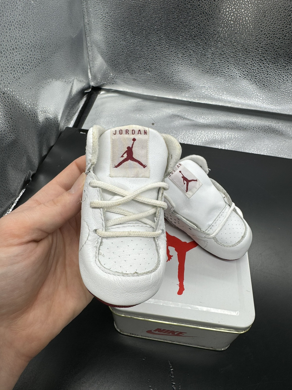 PONY Scarpe culla bambino vintage My First Jordan VI 6 OG 1991 scatola di latta originale 7824 taglia 2