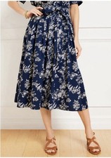 Talbots Skirt Women 6 Petite Navy Blue White Piper Pleated Butterfly Midi NWT