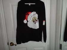 Holiday Editions Santa Black Sequin Christmas Sweater Size XL New W/Tags