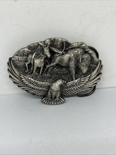 1992 Great American Buckle Co Pewter Eagle Belt Buckle Bison Hunter Native