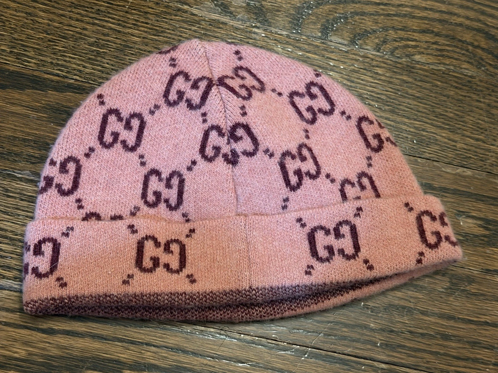 Authentic GUCCI Baby Beanie GG Pattern Pink Red Size: L 50 16cm Barely Worn!