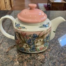 Takahashi Hand Decorated Teapot Bunnies & Flowers San Francisco Japan