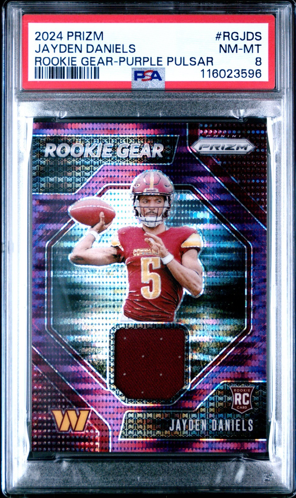 2024 Panini Prizm Rookie Gear Jayden Daniels #RG-JDS Purple Pulsar PSA 8