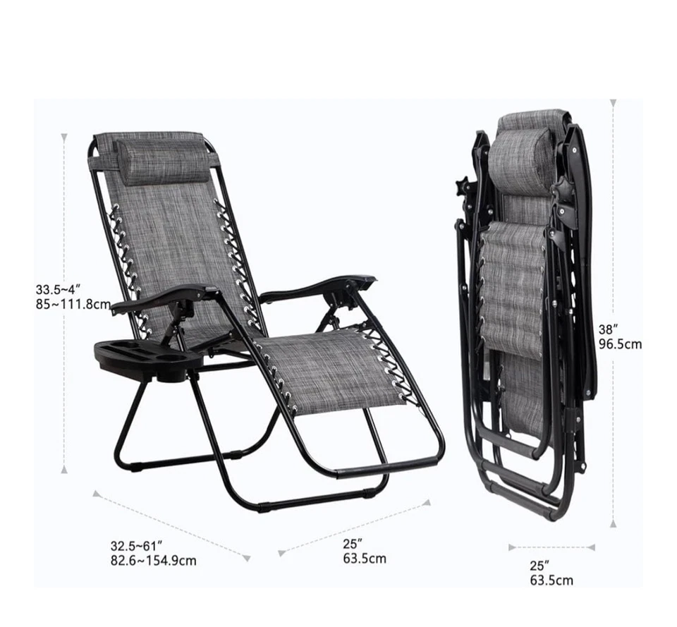 Juego de 2 sillas reclinables relajantes de patio Nazhura malla de acero ajustable Foto 3 de 4