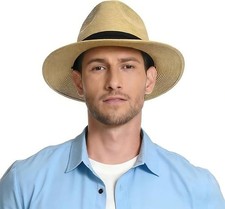 Panama Hat Sun Hats for Men Women, Wide Brim Fedora Straw Beach Hat UV UPF 80