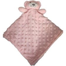 Smiling Teddy Bear Pink Lovey Minky Dot Plush Crevent Security Blanket PT13 