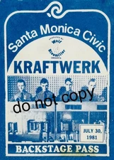 Kraftwerk Santa Monica Civic Backstage Pass 7/30/1981