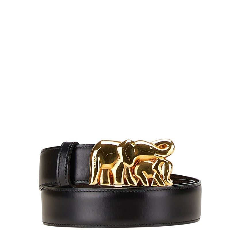 Cartier Black Leather Women's Belt with Elephant Motif Pre-Owned-image