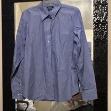 Chaps Men's Blue White Striped Long Sleeve Dress Shirt Button-Down Collared