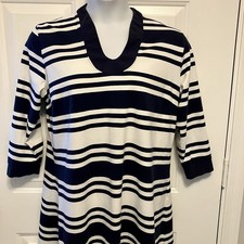 Duffield Lane Sz XL Nautical Striped Shift A Line Dress Navy Blue White Women’s