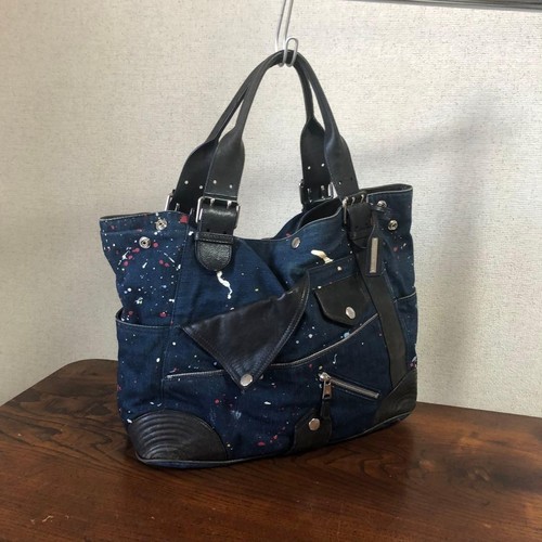 Alexander McQueen Leather Tote Bag Designer Handbag Denim Painted Authentic Used