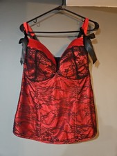 Cacique Plus Size 22/24 Red & Black Lace Bustier Corset Top Sexy Lingerie