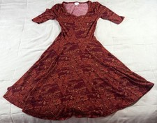 Lularoe Womens Short Sleeve Knee Length A Line Dress Aztec Red Size XS