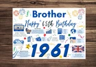 Brother Happy 65th Birthday Card 1961 Year of Birth Facts Greetings Blue Him
