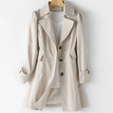 Woman Trench Coat Single-Breasted Mid-Long Women Trench Overcoat Khaki Female