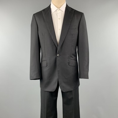 DAVID AUGUST Size 40 Black Stripe Wool Peak Lapel  Suit