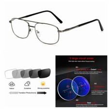 Oversize Multifocal Progressive Photochromic Alloy Pilot Reading Glasses UV400
