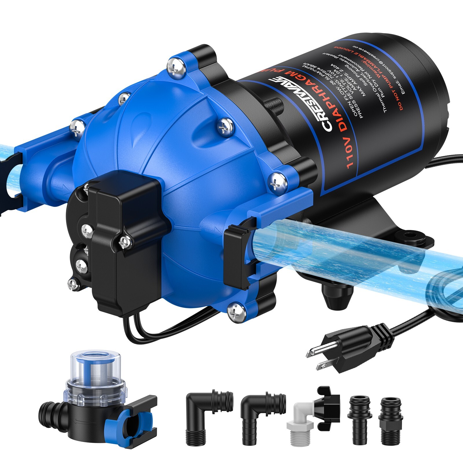 110V 7GPM 70PSI 5-Chamber Diaphragm Water Pump with Quick Connect Ports