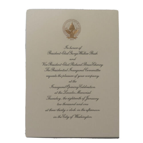 2001 President George W. Bush Inauguration Inaugural Opening Ceremony Invitation