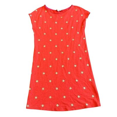 Boden Paulina Jersey Dress Short Sleeve Orange Gold Print Stretch Size 2 Women's