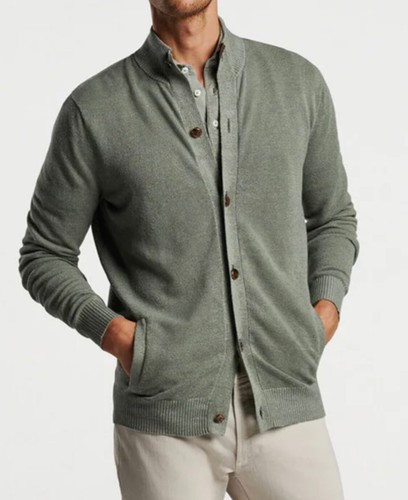Peter Millar Cardigan Men's England Green Linen Merino Wool Button Size L $550