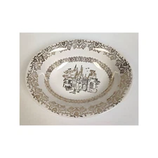 Knowles Vintage Gold Filigree Village Street Scene 9" Serving Bowl