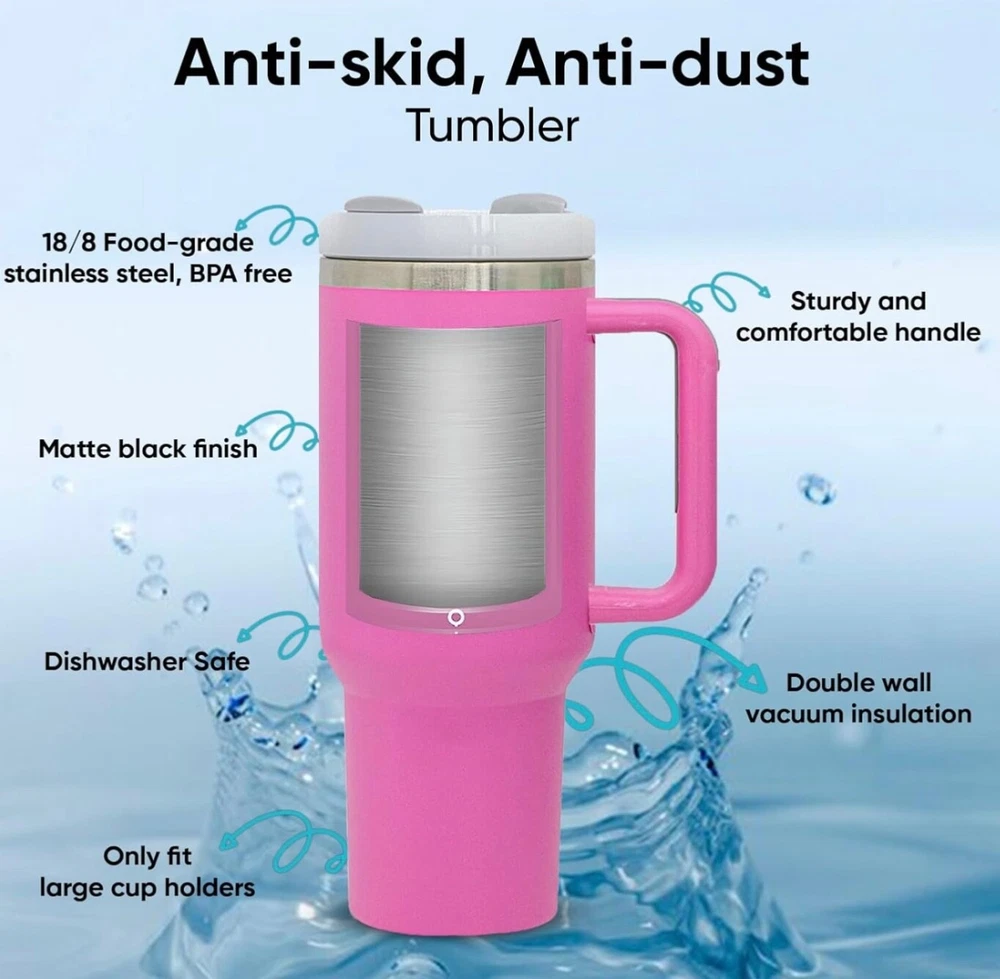 Tumbler 40oz Stainless Steel Tumbler with Lid and Straw, Double Wall Vacuum pink