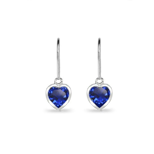 Heart Created Blue Sapphire Bezel-Set Sterling Silver Dangle Leverback Earrings - Picture 2 of 3