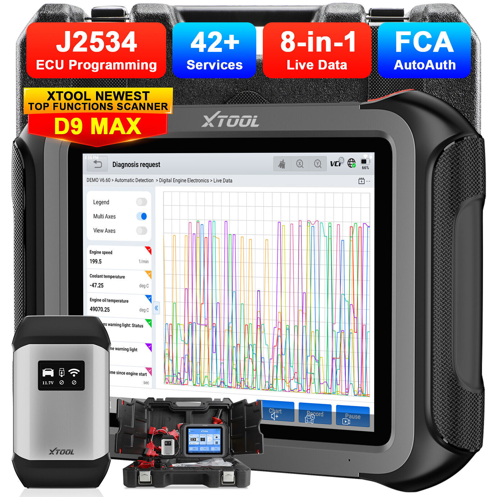 XTOOL Used D9 MAX Car OBD2 Scanner J2534 Programming Diagnostic Tool ECU Coding 