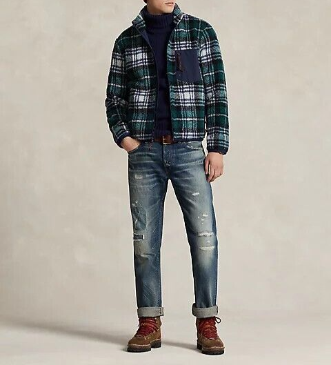 Polo Ralph Lauren Fleece Jacquard Jacket Plaid Pile Long Polo Ralph Lauren Fleece Jacquard Jacket Plaid Pile Long