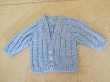 Hand Knitted Blue Baby Cardigan size 16ins Brand New