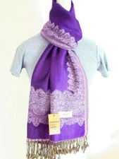 NEW Pashmina Women Fashion Trendy Warm Scarf Wrap Floral Purple Cashmere Silk
