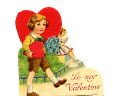 Antique To My Valentine Card Boy Girl Die Cut Heart Victorian Floral Scrap 1920s