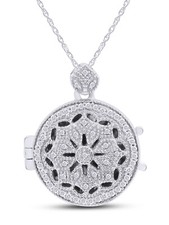 Locket Floral Pendant Necklace 1/10ct Natural Diamond Sterling Silver, 18" Chain