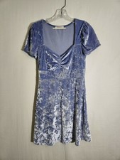 Urban Outfitters Dress Mini Blue Stretch Crush Velvet Sweetheart Babydoll M 