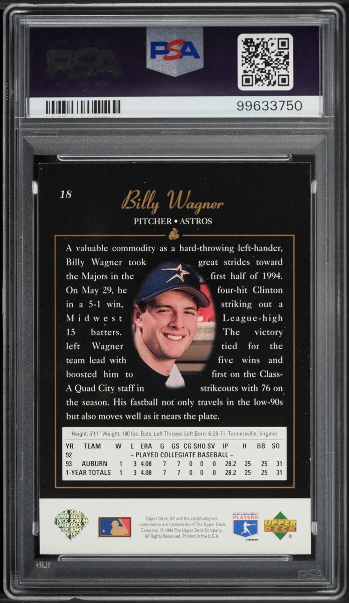 その他 1994 SP #18 Billy Wagner Foil RC PSA 8 1994 SP Foil #18 Billy Wagner RC ROOKIE PSA 8 | eBay
