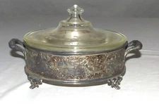 Pyrex Dish 112-132 & Lid 103-112  in Engraved Metal Stand