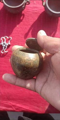 Antica teiera vintage Cina vecchia collezione rame zodiaco intaglio barattolo conservazione - Foto 22 di 23