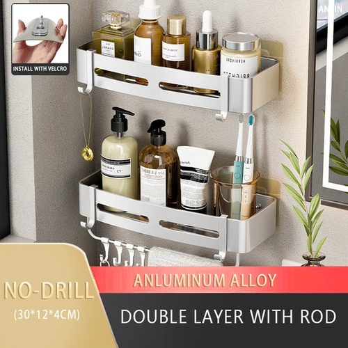 Shelf No Drilling Aluminum above the Toilet Wall Mounted Bathroom Organizer Sham - Picture 11 of 28