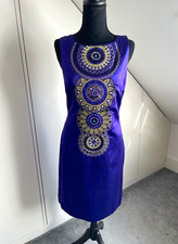 Monsoon Purple Satin Shift Dress UK 10 Sleeveless Embroidered Sequin Lined