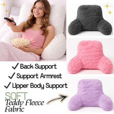Teddy Cushion Fleece Reading Chair Back Support Soft Bed Rest Pillow with Arms