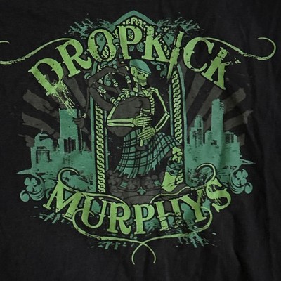 Vtg Dropkick Murphys T-shirt Mens XL Black St Paddy's Tour Skeleton Piper Band