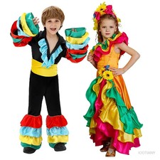 Brazilian Dancer Boys Girls Costume Cosplay Children Spanish Flamenco Outfit