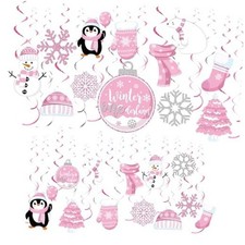 54 Pcs Winter Onederland 1st Birthday Girl Decorations Pink Hanging Swirls