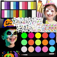 Face Painting Kit for Kids Adults - 18 Colors 15 UV Glow Paints, Water-Ba...