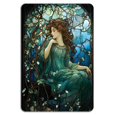 Art Nouveau Serenity: Stained Glass Elegance on Metal Sign