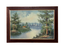 Am sanften Wasser Original Ölgemälde 36 x 24 Leinwand gerahmt fertig zum Aufhängen